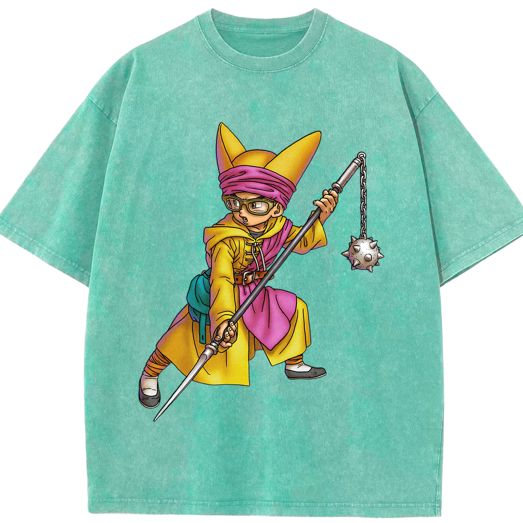 （画像用） ドラゴンクエスト Doragon Kuesuto Dragon Quest 綿100% ヴィンテージ風 半袖Tシャツ（フロントプリント）